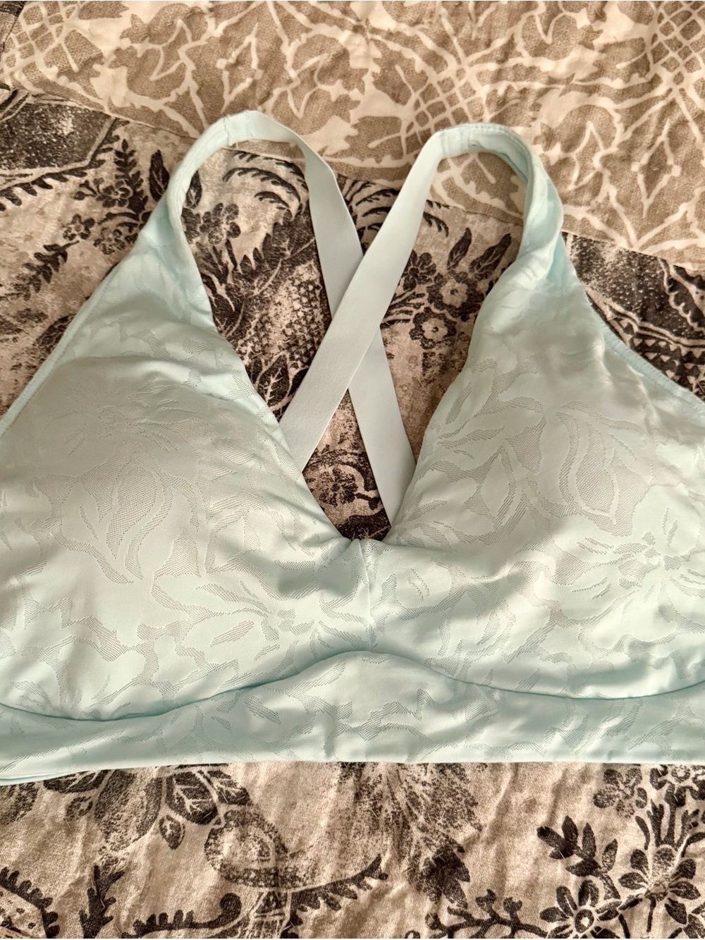 Light Aqua Floral Jacquard Wireless Bralette